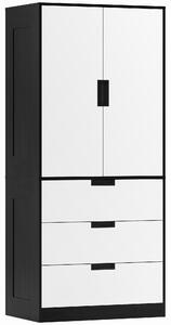 HOMCOM Dulap pentru Dormitor cu 2 Uși cu Închidere Amortizată, 3 Sertare, PAL, 80x50x180 cm, Alb și Negru | Aosom Romania