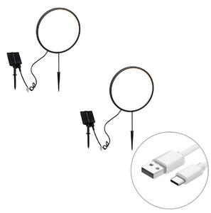 Set 2 x Spoturi solitare negre 60cm cu LED reîncărcabil și solar IP65 - Adalind