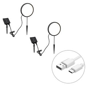 Set 2 spoturi solitare negre 50cm cu LED reîncărcabil și solar IP65 - Adalind