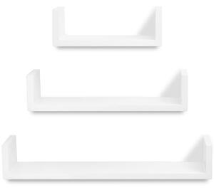 Rafturi suspendate, MDF, 3 buc, alb, formă de U, depozitare cărți/DVD