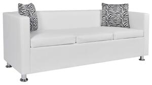 Canapea cu 3 locuri, alb, piele artificială