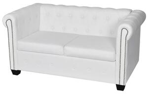 Canapea Chesterfield cu 2 locuri, piele artificială, alb