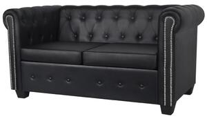 Canapea Chesterfield cu 2 locuri, piele artificială, negru