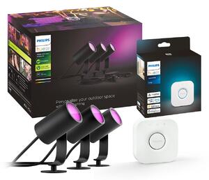Philips Hue Spot LED Lily, set de 3, punte, RGB, CCT, IP65, reglabil, Negru, Metal, Modern