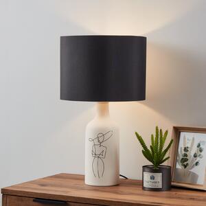 EGLO Vinoza lampă de masă, picior alb abajur negru, Alb, Camera de zi / sufragerie, Ceramică, Modern