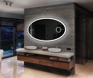 Ovala oglinda baie cu leduri Orizontal L74 oglinda la comanda pe perete cu Stația meteo WI-F, Oglindă cosmetică