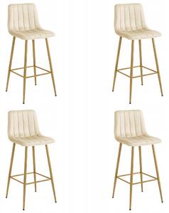 Set 4 Scaune Bar Zargo Catifea Bej, Picioare Metalice Finisaj Lemn