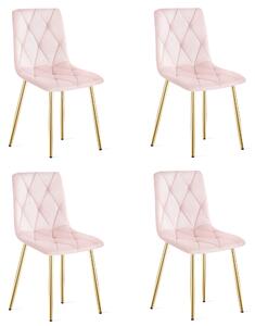 Set 4 Scaune Bucatarie/Dining Fido Roz Catifea Picioare Aurii