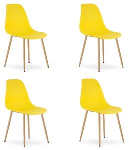 Set 4 Scaune Bucatarie/Dining Velo Plus Galbene Picioare Metalice Finisaj Lemn