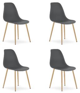 Set 4 Scaune Bucatarie/Dining Velo Plus Gri Inchis Picioare Metalice Finisaj Lemn