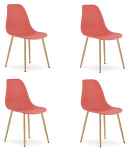 Set 4 Scaune Bucatarie/Dining Velo Plus Rosu Pal Picioare Metalice Finisaj Lemn
