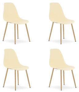 Set 4 Scaune Bucatarie/Dining Velo Plus Bej Picioare Metalice Finisaj Lemn