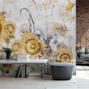 Fototapet - Floarea-soarelui pe perete (147x102 cm)