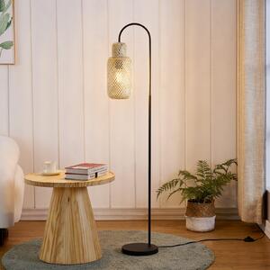 Lindby Lampă de podea Venora, 145 cm înălțime, bambus, E27, Negru, Camera de zi / sufragerie, Metal