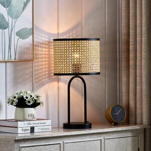 Lindby Lampă de masă Yaelle, 50 cm înălțime, rattan, negru, E27, Lemn, Camera de zi / sufragerie, Lemn, Scandinavă