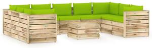 Set mobilier de grădină cu perne, 10 piese, lemn verde tratat