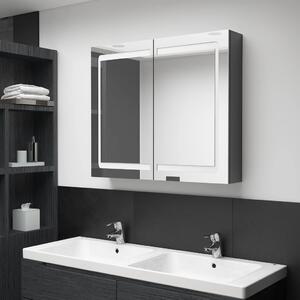 Dulap de baie cu oglindă și LED, gri strălucitor, 80x12x68 cm