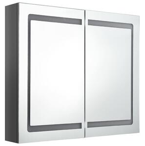 Dulap de baie cu oglindă și LED, gri strălucitor, 80x12x68 cm