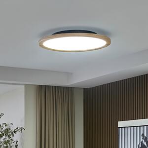 Lucande LED plafonieră Joren, Ø 48 cm, lemn, CCT, telecomandă, reglabil, Lemn, Camera de zi / sufragerie, Lemn, Casă de țară / Rustic