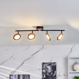 Lindby Spot LED Manel, lemn, 84 cm lungime, 4 lumini, reglabil, Lemn, Camera de zi / sufragerie, Metal, Casă de țară / Rustic