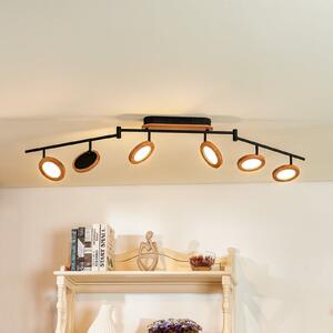 Lindby Spot LED Manel, lemn, 152 cm lungime, 6 flacără, reglabil, Lemn, Camera de zi / sufragerie, Metal, Casă de țară / Rustic