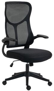 HOMCOM Scaun de birou ergonomic rotativ cu brațe rabatabile, funcție de balans, înălțime reglabilă, din plasă, negru | Aosom Romania