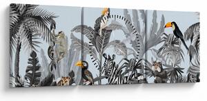 Tablou - Animale în pădurea tropicală (cu ceas) (90x30 cm)