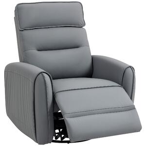 HOMCOM Fotoliu Reclinabil Manual cu Suport pentru Picioare din Material Textil Efect Piele și Bază Rotativă, Gri | Aosom Romania