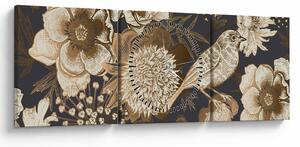 Tablou - Flori aurii pe fundal întunecat (cu ceas) (90x30 cm)