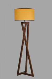 Lampă de Podea din Lemn de Nuc Maçka cu Abajur Tip Cilindru, Soclu E27, Max. 60W, Culoare Mustar