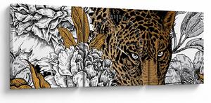 Tablou - Leopard între flori (cu ceas) (90x30 cm)