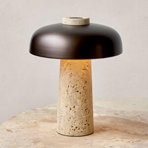 Audo Copenhagen LED lampă de masă Reverse, bronz, travertin, înălțime 30 cm, reglabil, Bej, Camera de zi / sufragerie, Piatră, Design