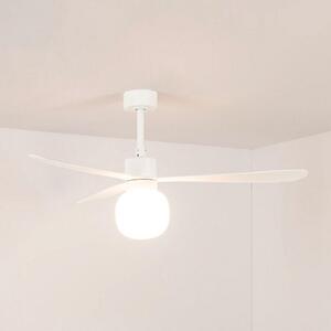 FARO BARCELONA Ventilator de tavan Amelia Ball, lumină LED, alb, reglabil, Alb, Camera de zi / sufragerie, Plastic, Modern