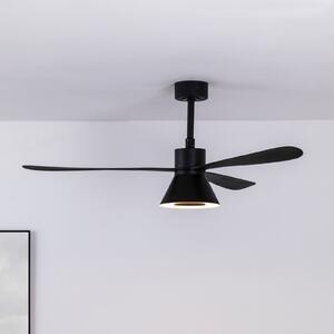 FARO BARCELONA Ventilator de tavan Amelia Cone, lampă LED negru, reglabil, Negru, Camera de zi / sufragerie, Plastic, Modern