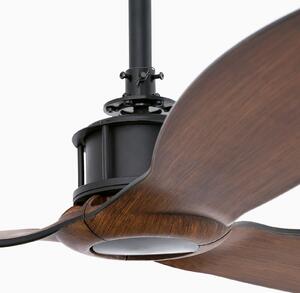 FARO BARCELONA Ventilator de tavan Just Fan M, Ø 128 cm, negru/lemn închis la culoare, Negru, Camera de zi / sufragerie, Metal