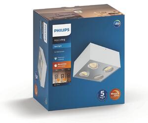 Philips myLiving Box spot LED, 4 becuri, alb, reglabil, Alb, Camera de zi / sufragerie, Metal, Plafon cu flacără multiplă