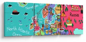 Tablou - Harta Europei pentru copii (cu ceas) (90x30 cm)