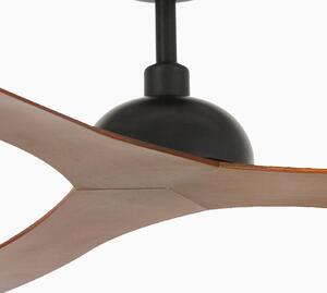 FARO BARCELONA Ventilator tavan Gotland, DC, negru/lemn închis, Lemn, Camera de zi / sufragerie, Plastic, Modern