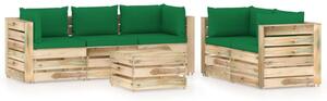 Set mobilier de grădină cu perne, 6 piese, lemn verde tratat