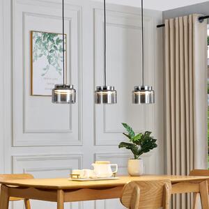 Lucande Diano lampă suspendată, gri fum, 3 becuri, Gri, Camera de zi / sufragerie, Sticlă, Design
