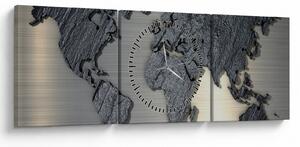 Tablou - Harta lumii în textura de piatră (cu ceas) (90x30 cm)