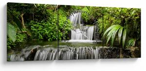 Tablou - Cascadă în pădurea tropicală (cu ceas) (90x30 cm)