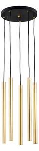 Euluna Lampă suspendată Sone, baldachin rotund, 5 becuri, alamă, reglabil, Auriu / Alamă, Camera de zi / sufragerie, Metal