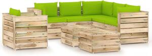 Set mobilier grădină cu perne, 8 piese, lemn verde tratat