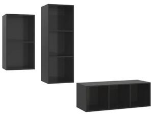 Set de dulapuri TV, 3 piese, negru extralucios, lemn prelucrat