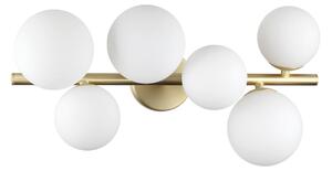 IDEAL LUX Plafonieră Perlage, alamă/alb, 49 cm, cu 6 becuri, Alb, Camera de zi / sufragerie, Sticlă, Design, glob