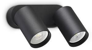 IDEAL LUX Spot de perete Dynamite Round, negru, 16,5 cm, cu 2 becuri, Negru, Camera de zi / sufragerie, Metal, Modern