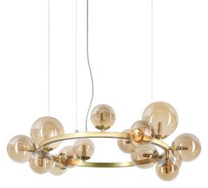 IDEAL LUX Lampă suspendată Perlage, alamă/chihlimbar, 14 becuri, Ø 85, Auriu / Alamă, Camera de zi / sufragerie, Metal