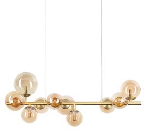 IDEAL LUX lampă suspendată Perlage, lungime 81 cm, alamă/chihlimbar, 10 becuri, Auriu / Alamă, Camera de zi / sufragerie, Metal