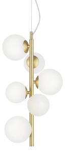IDEAL LUX Lampă suspendată Perlage, alamă/alb, înălțime 52 cm, 6 becuri, Auriu / Alamă, Camera de zi / sufragerie, Metal
